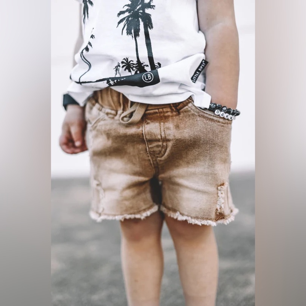 LITTLE BIPSY CUT OFF DENIM SHORTS - CAMEL WASH (Unisex 5T-6T)